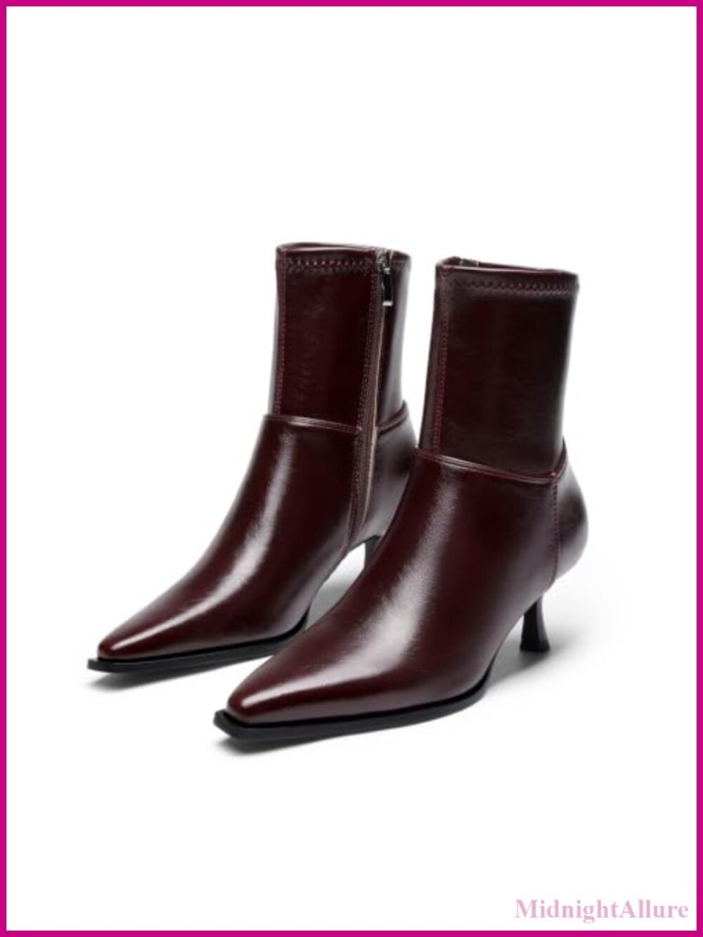 Women's Faux Leather Pointed Toe Kitten Heel Pull-On Ankle Booties